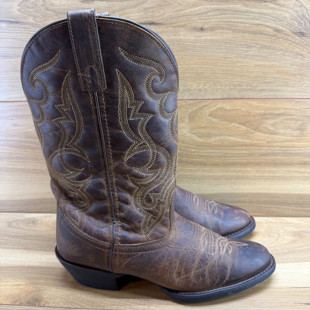 Laredo Boots Womens 7.5 Brown Leather Roper Rodeo Ranch Stacked Heel